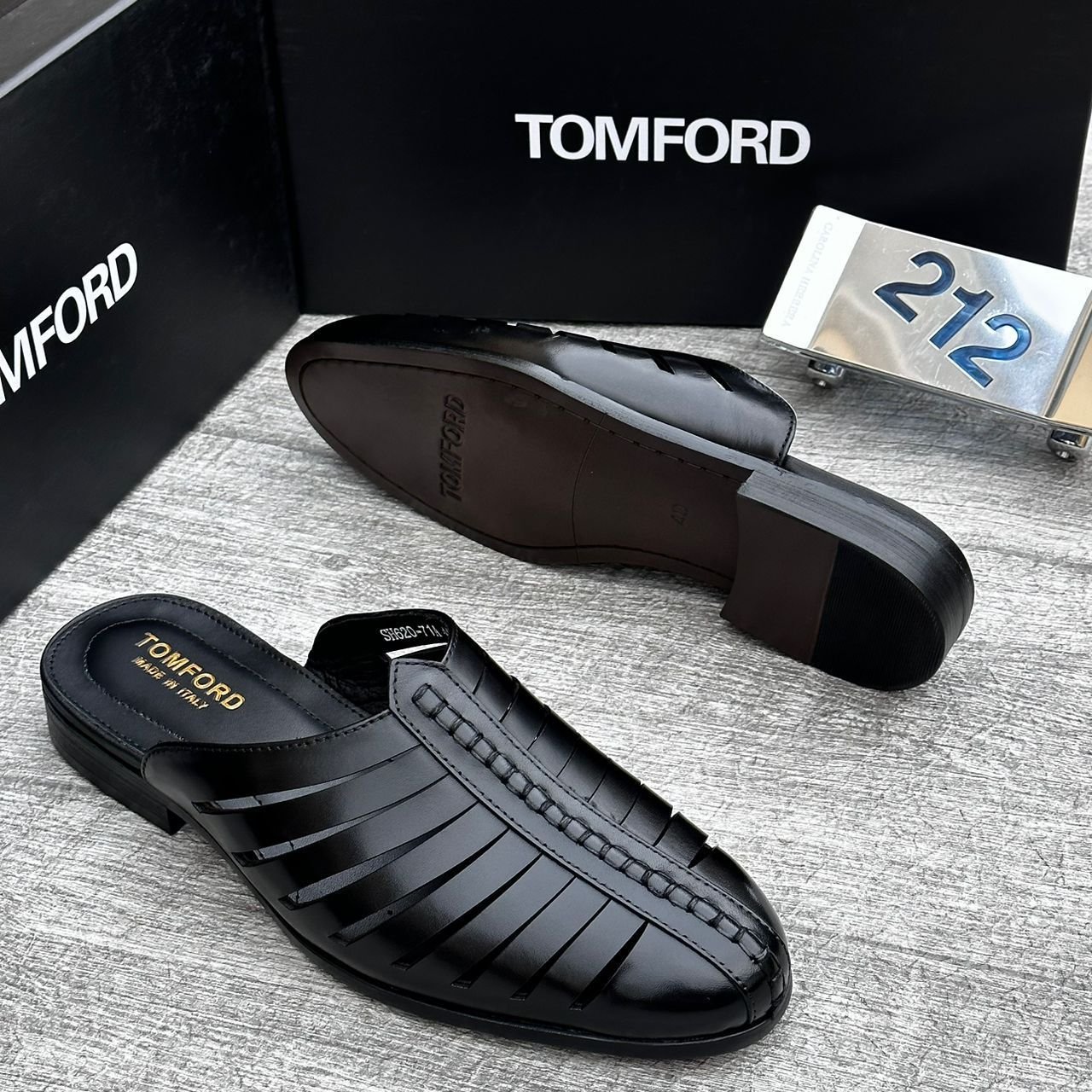Tom Ford Black Leather Backless Loafer Mules