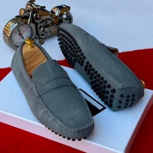 Grey Suede Penny Loafers